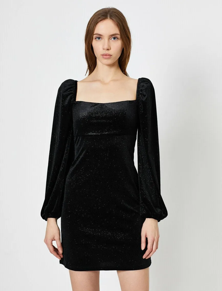 15129 Black Shimmer Velvet Dress