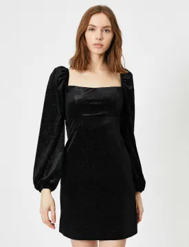 15129 Black Shimmer Velvet Dress