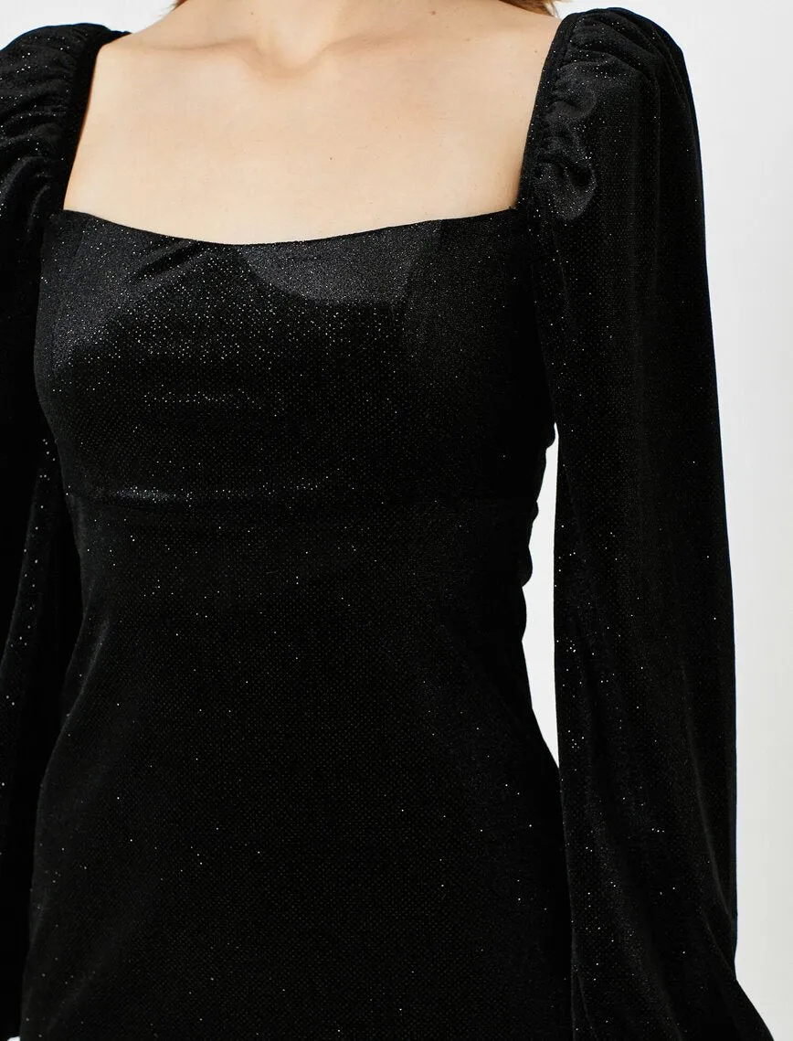 15129 Black Shimmer Velvet Dress