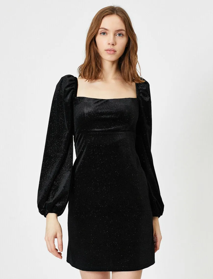 15129 Black Shimmer Velvet Dress