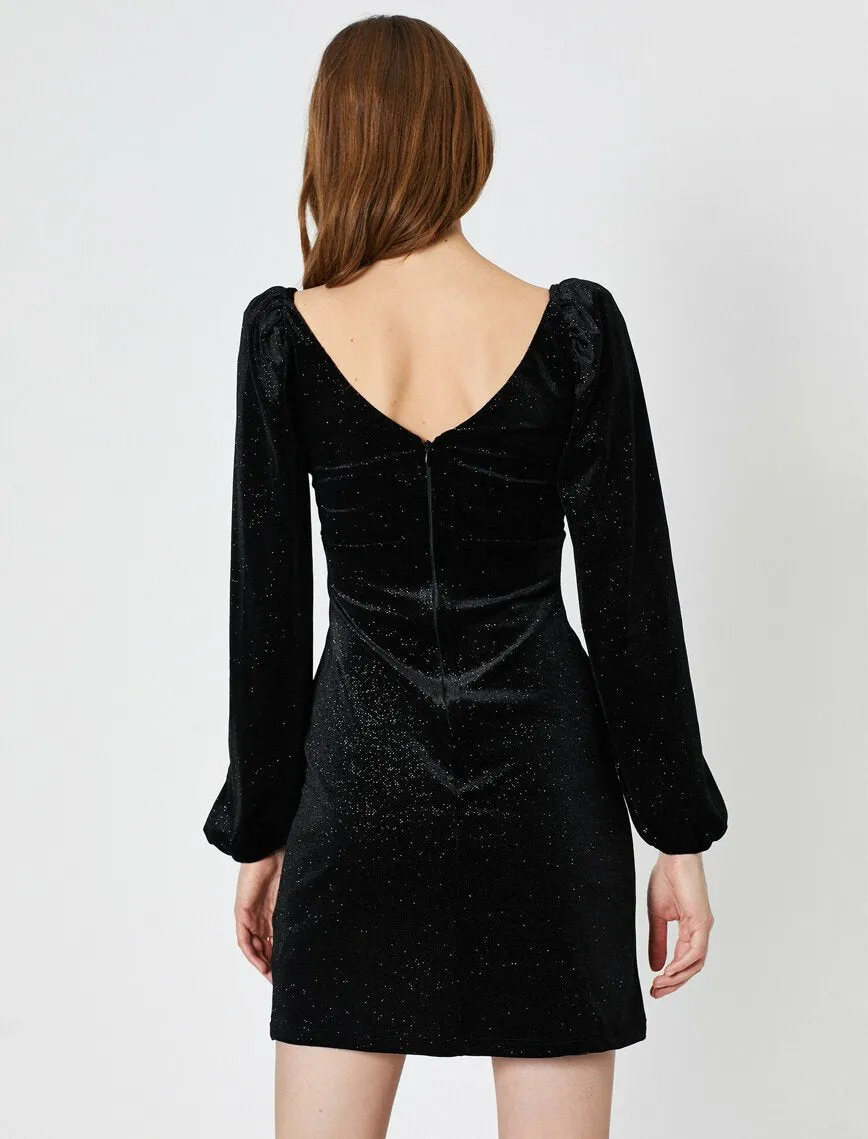 15129 Black Shimmer Velvet Dress