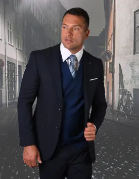 3pc Regular Fit Pleated Pants. Super 150's Italian Fabric| CAMDEN| Navy