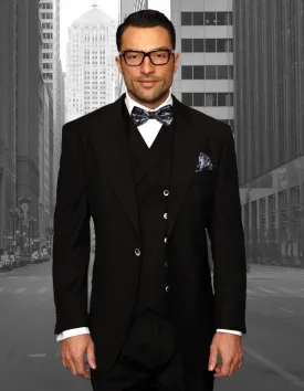 3pc Wide Leg Pants, Peak Lapel One Button With Double Breasted Vest| FLORENCE| Black