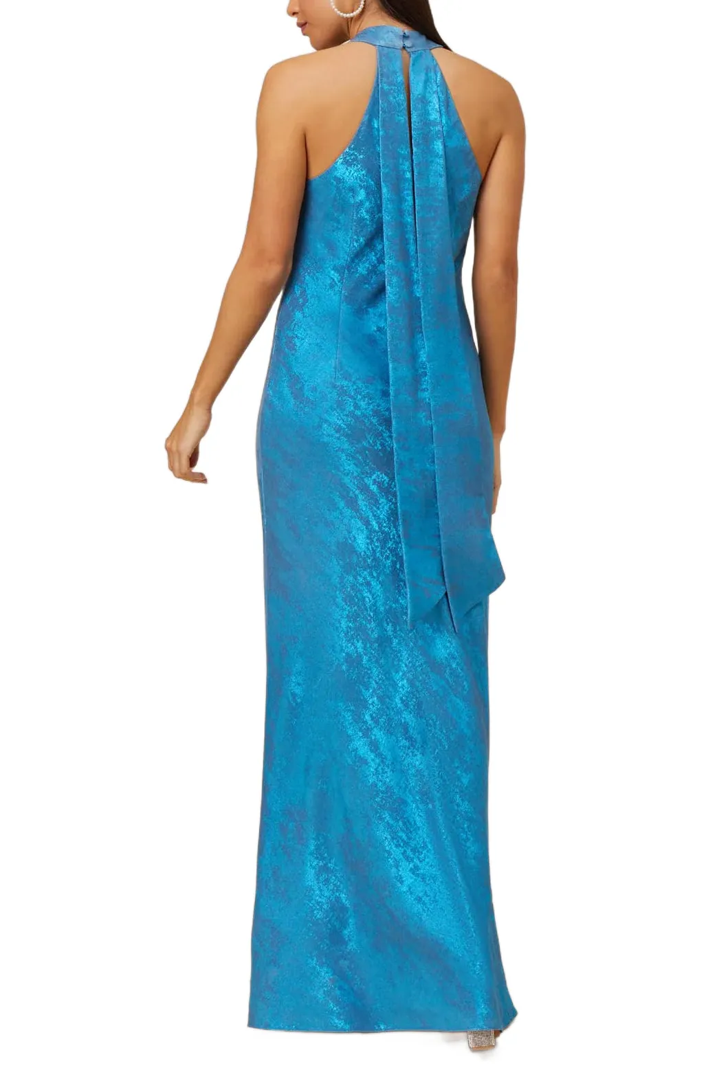 Adrianna Papell Metallic Chiffon Halter Gown