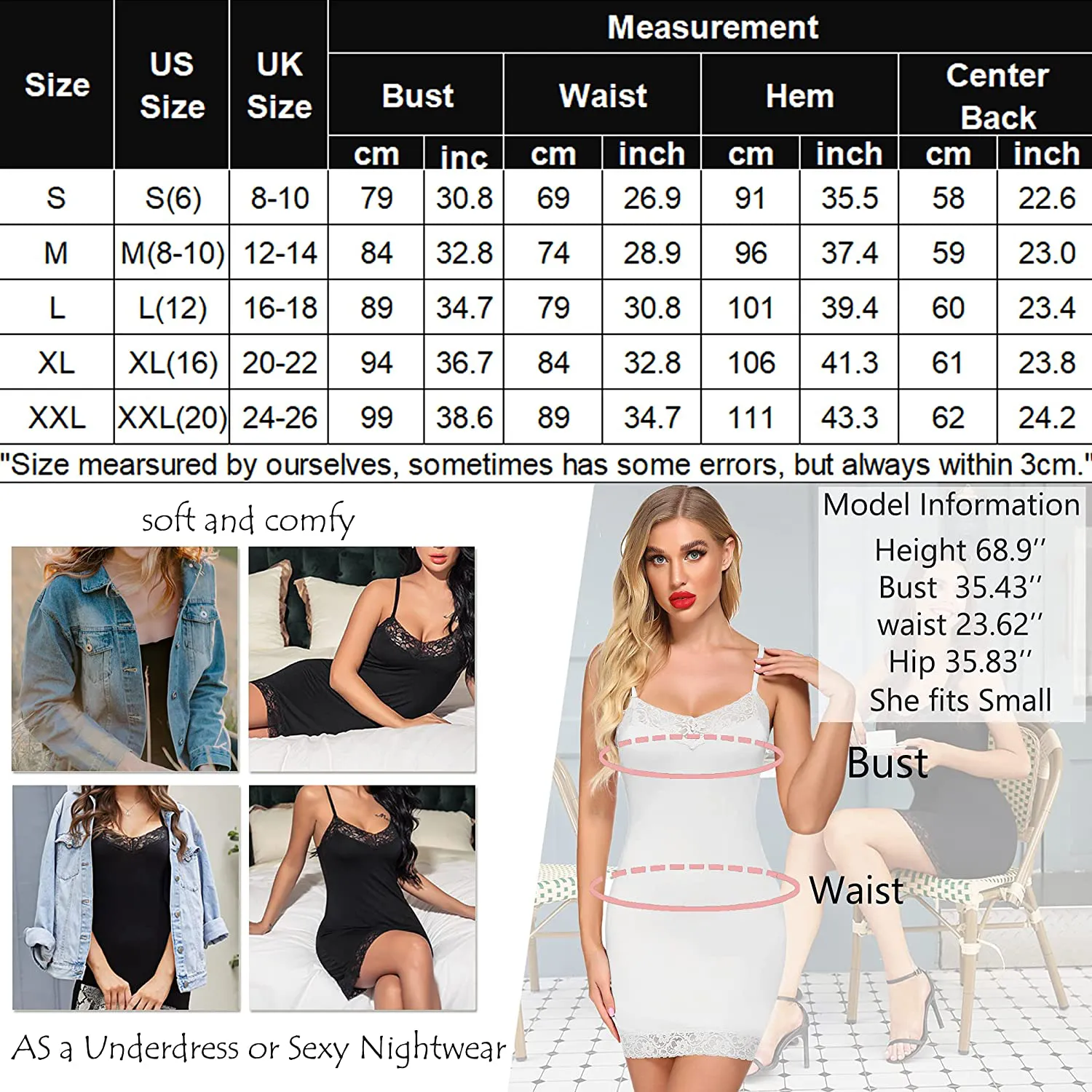 Avidlove Women Full Slip Sexy Lace Chemise Modal Slip Dress V Neck Nightgown Camisole Mini Dress