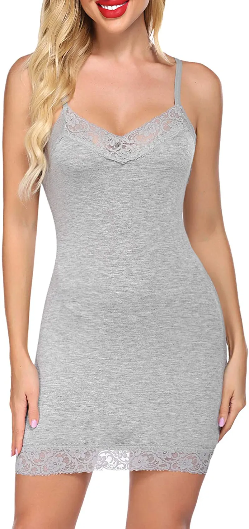 Avidlove Women Full Slip Sexy Lace Chemise Modal Slip Dress V Neck Nightgown Camisole Mini Dress