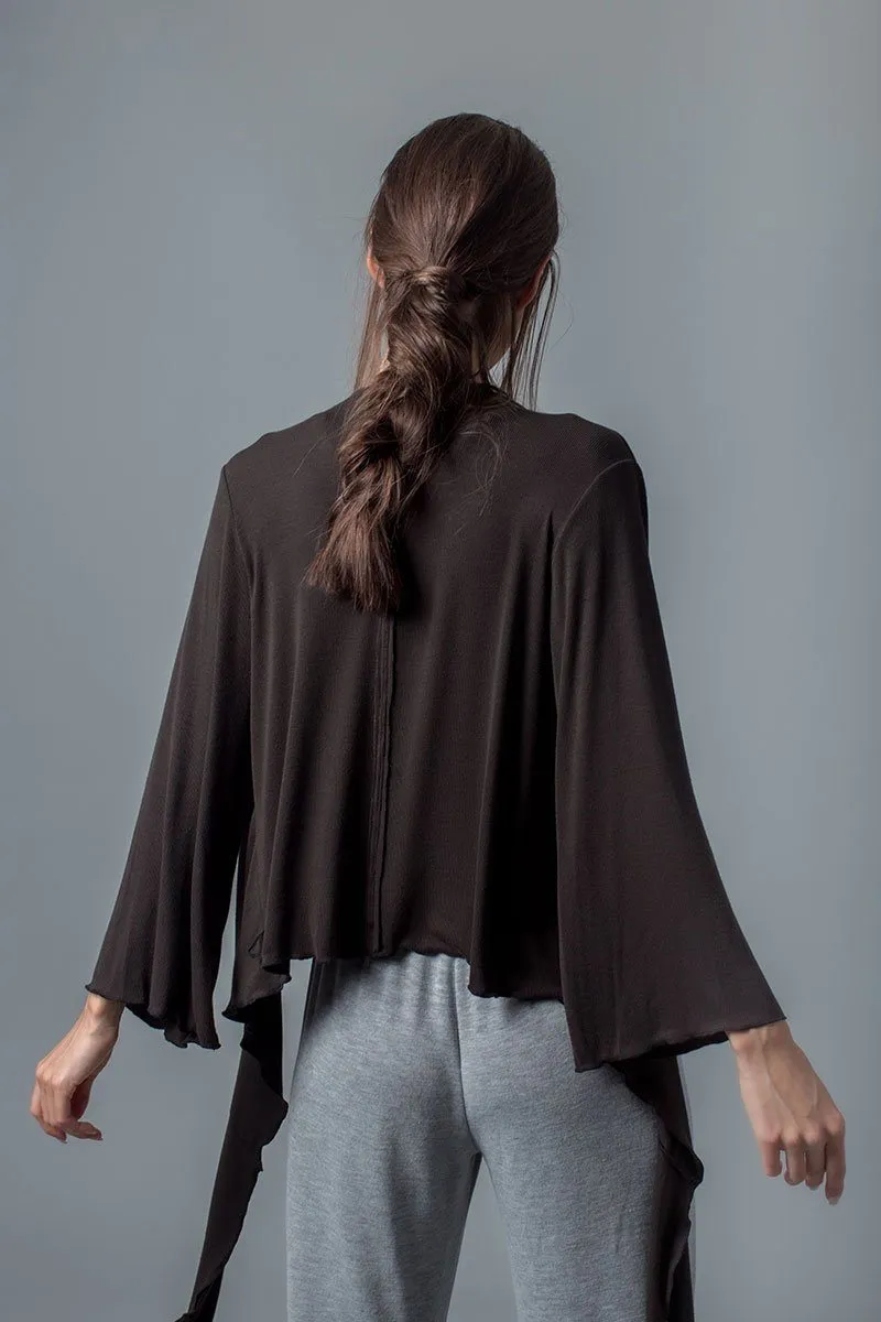Black Bell Sleeve Casual Tie Back Top