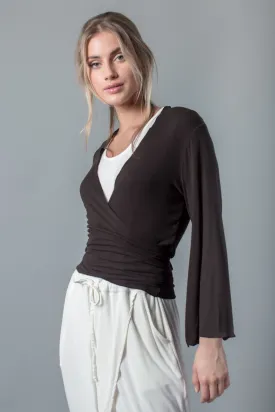 Black Bell Sleeve Casual Tie Back Top