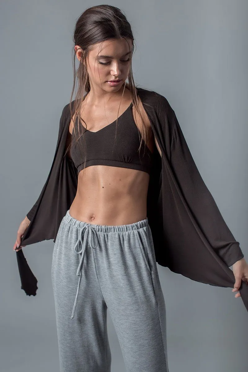Black Bell Sleeve Casual Tie Back Top
