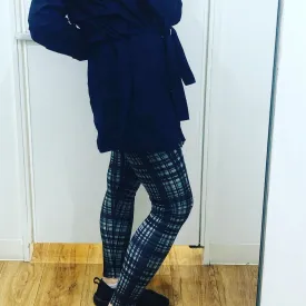 Black Grey Plaid Yoga Leggings, Scottish Tartan Printed Long Yoga Tights For Ladies-Made in USA/EU/MX