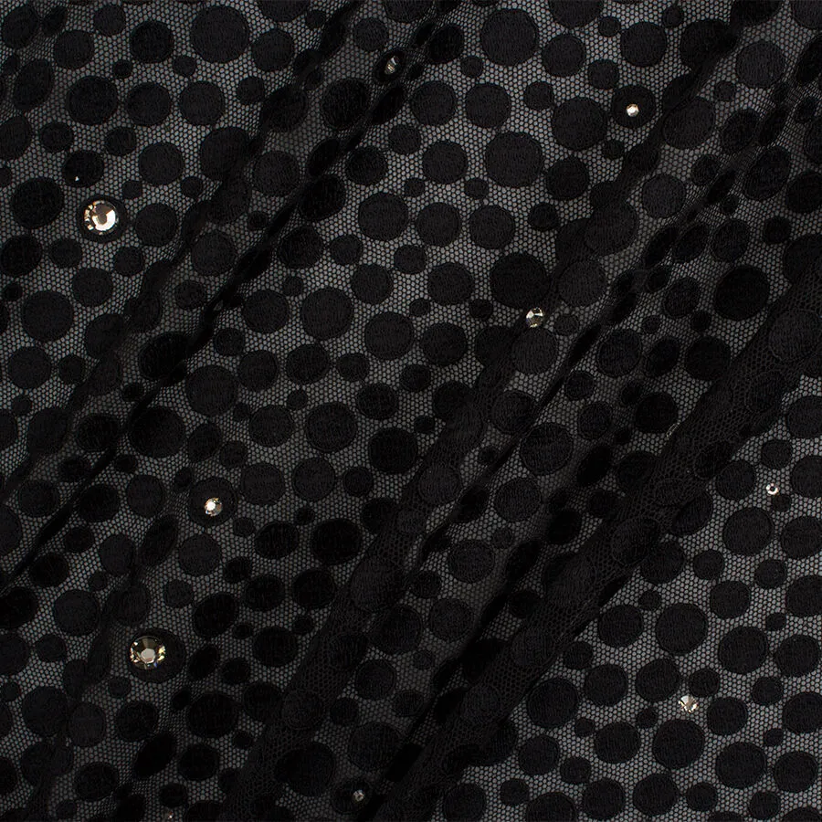 Black Swarovski Stone Embroidered Tulle