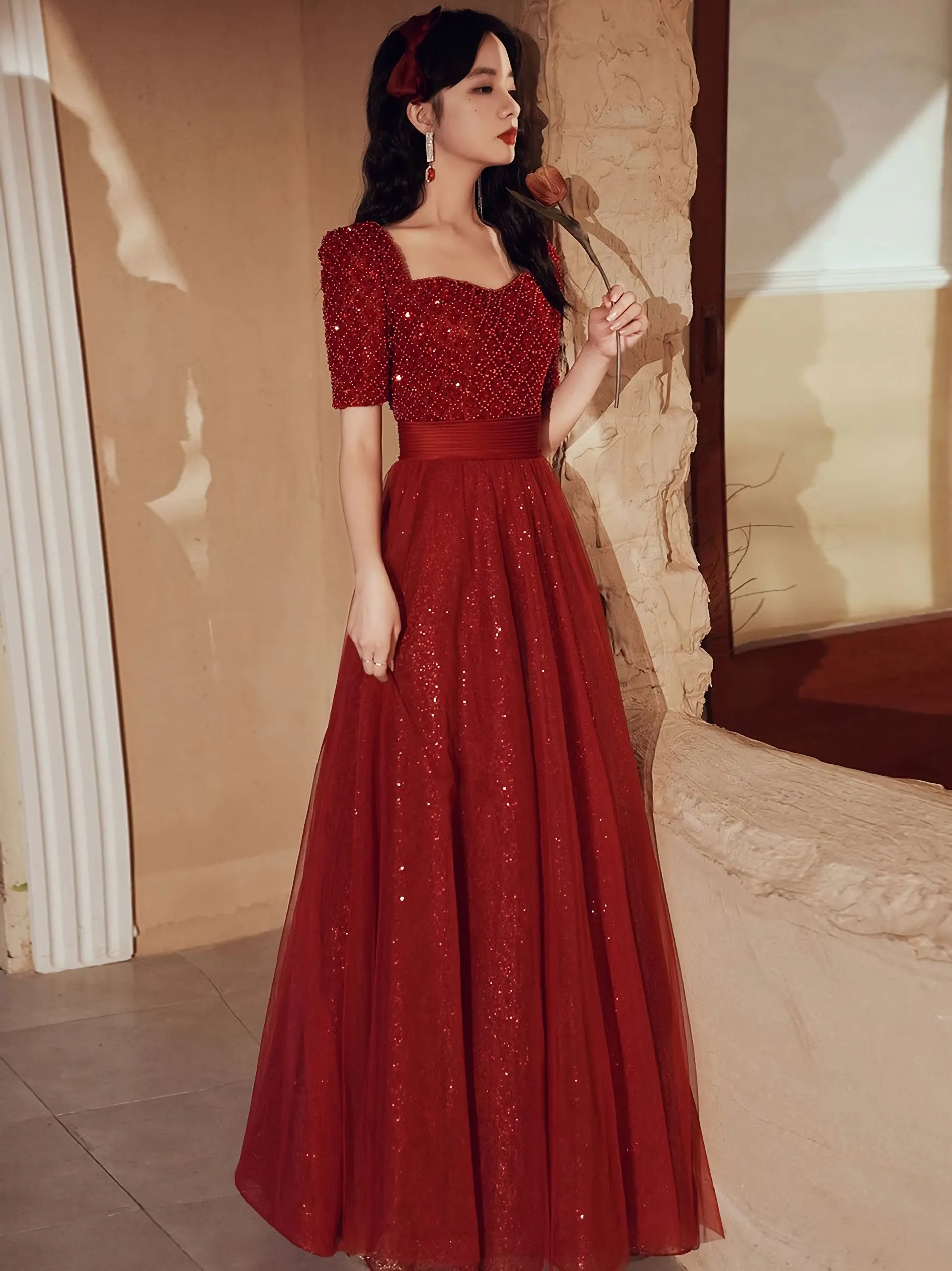 Burgundy Tulle Beds Long Prom Dress Burgundy Tulle Formal Dress