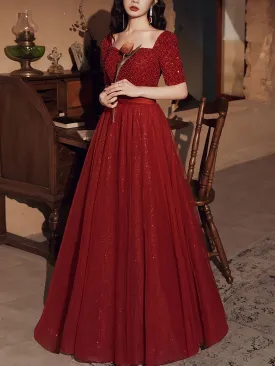 Burgundy Tulle Beds Long Prom Dress Burgundy Tulle Formal Dress