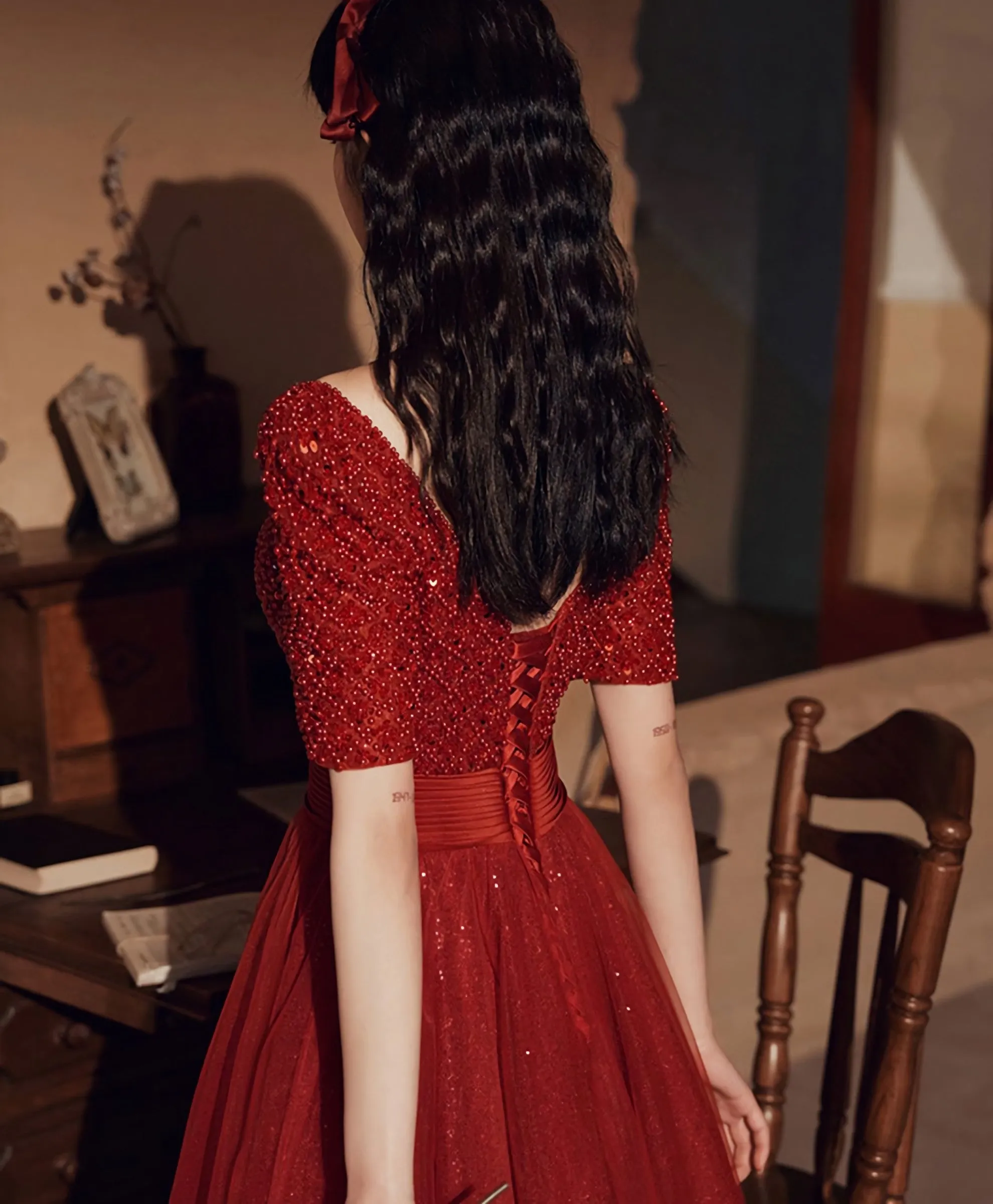 Burgundy Tulle Beds Long Prom Dress Burgundy Tulle Formal Dress
