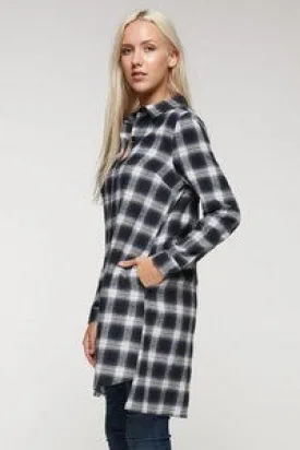Button Down Plaid Shirt Dress with Pockets
