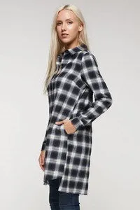 Button Down Plaid Shirt Dress with Pockets