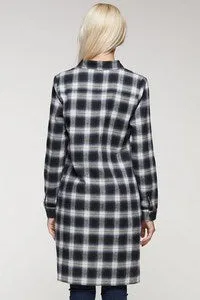 Button Down Plaid Shirt Dress with Pockets