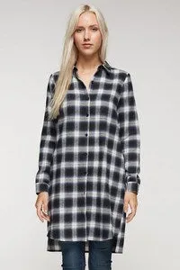 Button Down Plaid Shirt Dress with Pockets