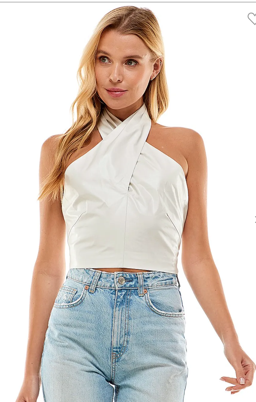 Cream PU Halter Top