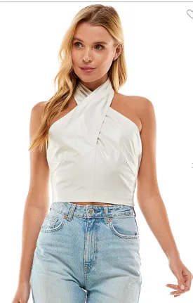 Cream PU Halter Top