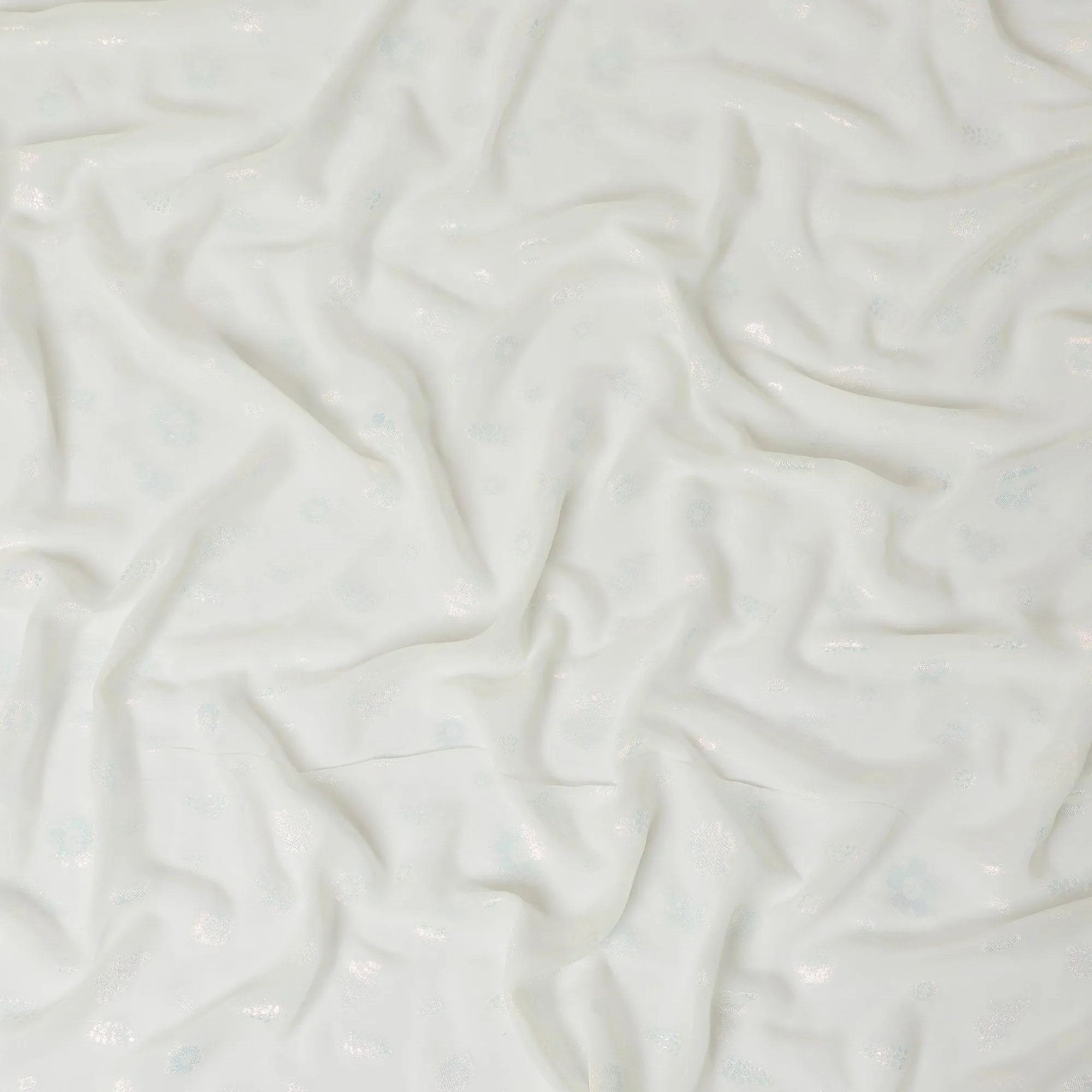 Cream synthetic chiffon fabric with same tone metallic lurex in floral design-D10131