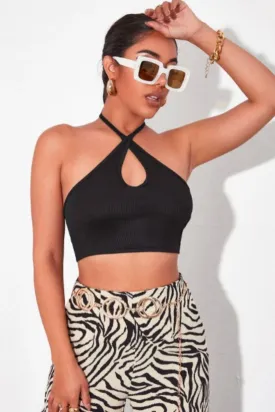 Crisscross Tie Back Slim Halter Top