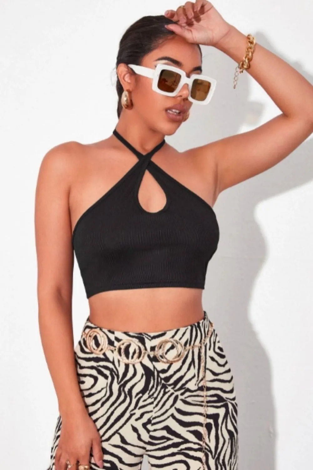 Crisscross Tie Back Slim Halter Top