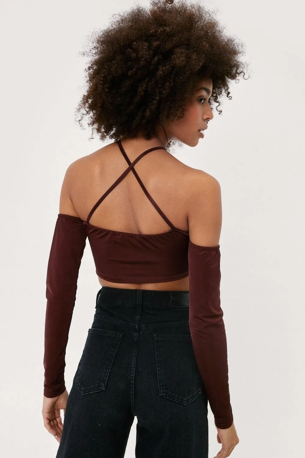 Cross Cold Shoulder Crop Top