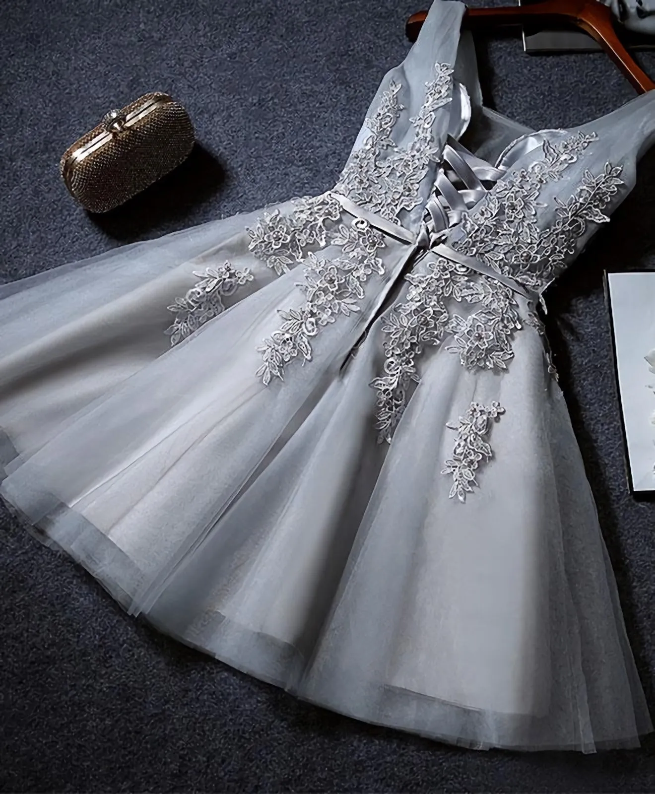 Cute A Line Tulle Lace Short Prom Dress, Homecoming Dress