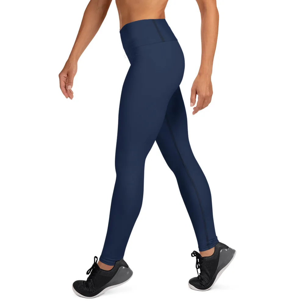 Dark Blue Women's Yoga Leggings, Premium Solid Color Gym Athletic Tights-Made in USA/EU/MX