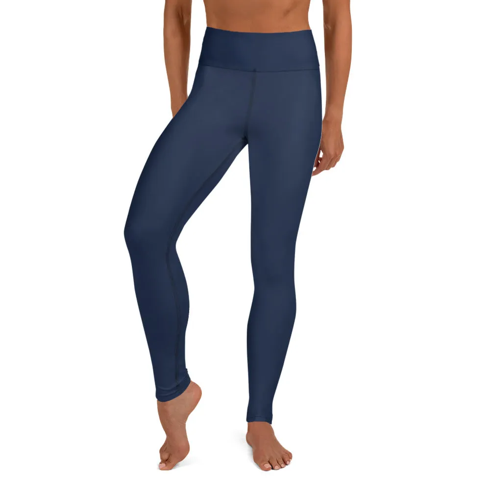 Dark Blue Women's Yoga Leggings, Premium Solid Color Gym Athletic Tights-Made in USA/EU/MX
