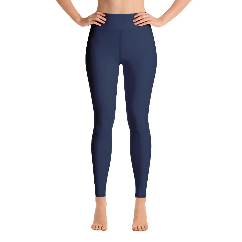 Dark Blue Women's Yoga Leggings, Premium Solid Color Gym Athletic Tights-Made in USA/EU/MX