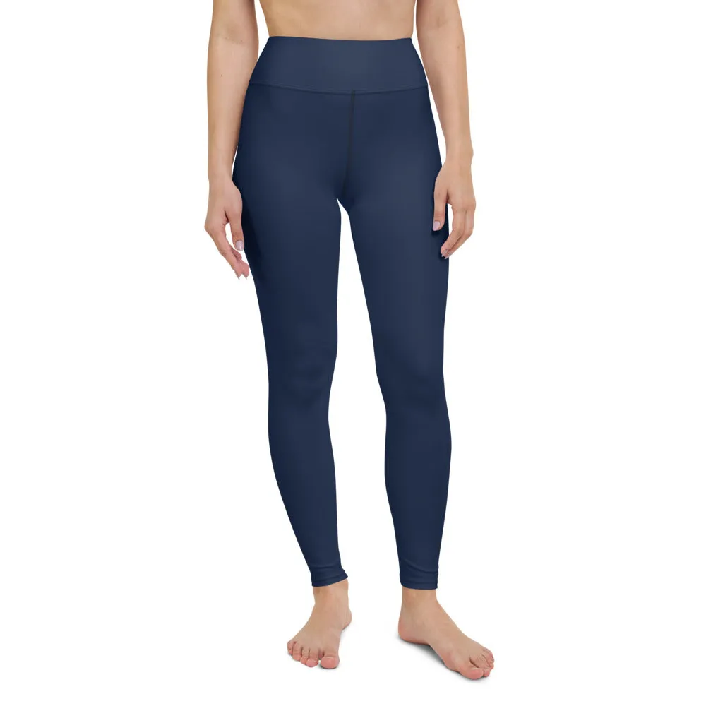 Dark Blue Women's Yoga Leggings, Premium Solid Color Gym Athletic Tights-Made in USA/EU/MX