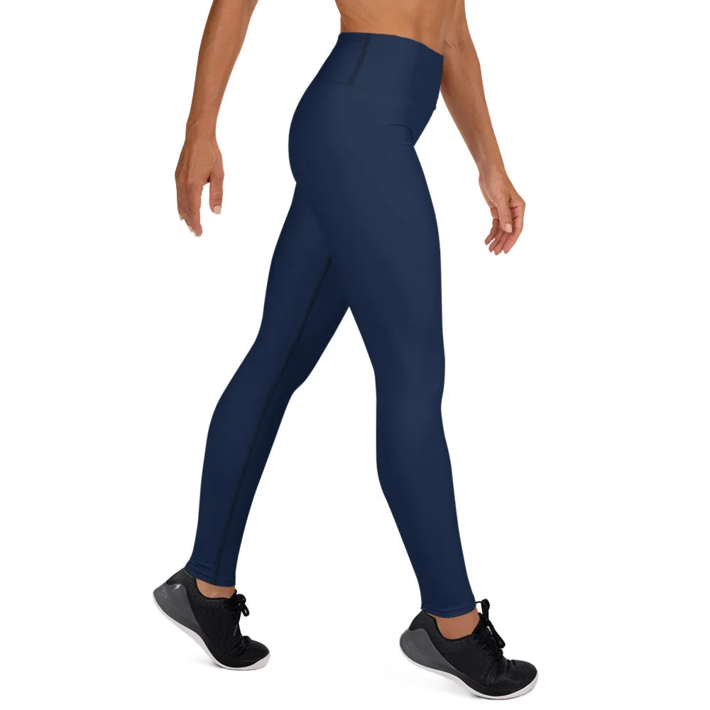 Dark Blue Women's Yoga Leggings, Premium Solid Color Gym Athletic Tights-Made in USA/EU/MX