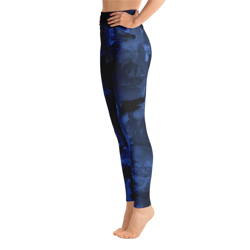 Deep Blue Rose Women's Leggings, Floral Print Long Gym Yoga Pants-Made in USA/EU