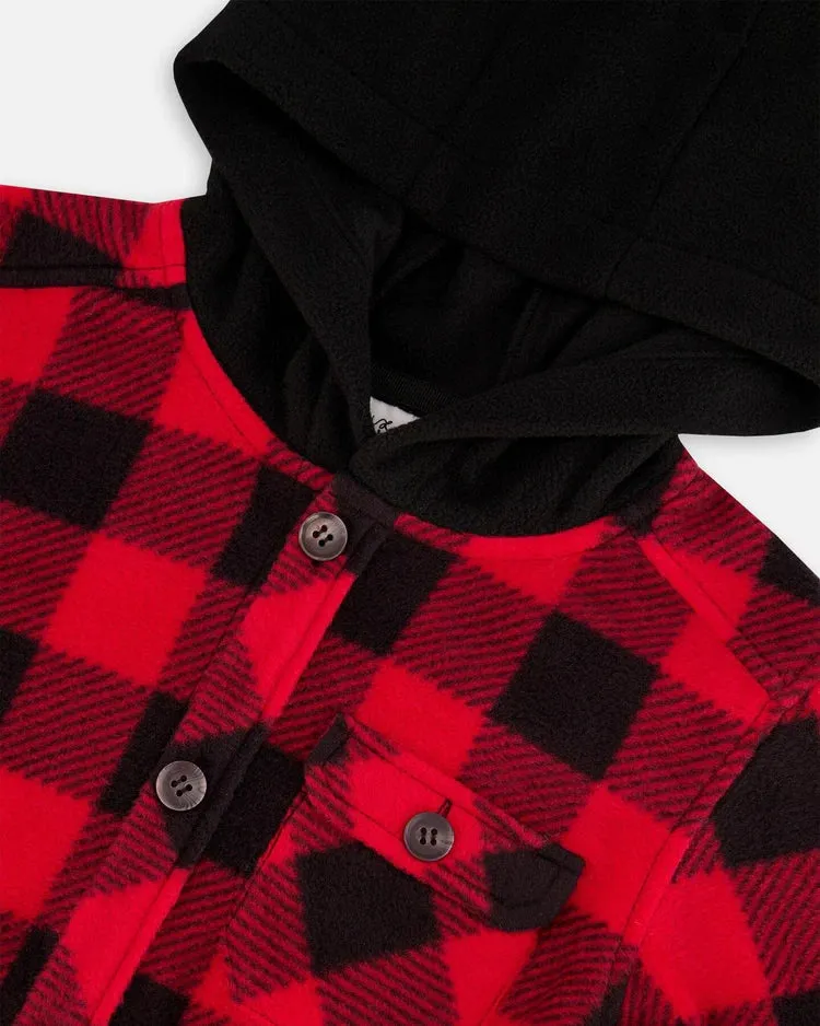 Deux Par Deux Light Polar Hooded Shirt Buffalo Plaid