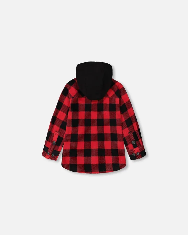 Deux Par Deux Light Polar Hooded Shirt Buffalo Plaid