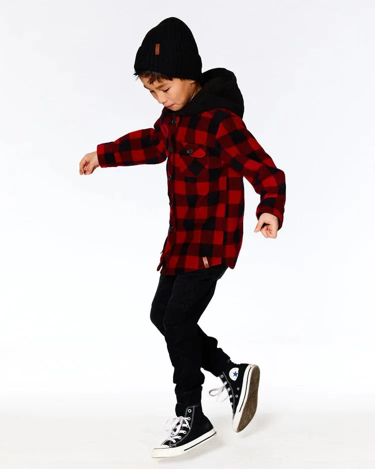 Deux Par Deux Light Polar Hooded Shirt Buffalo Plaid