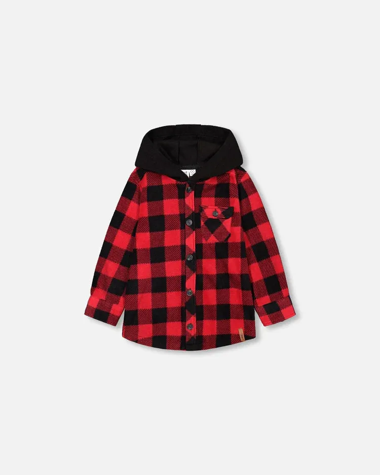 Deux Par Deux Light Polar Hooded Shirt Buffalo Plaid