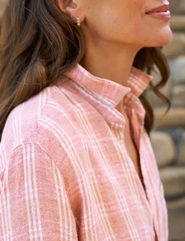 FRANK AND EILEEN - EILEEN RELAXED BUTTON UP SHIRT IN ORANGE AND CREAM PLAID FLANNEL LINEN