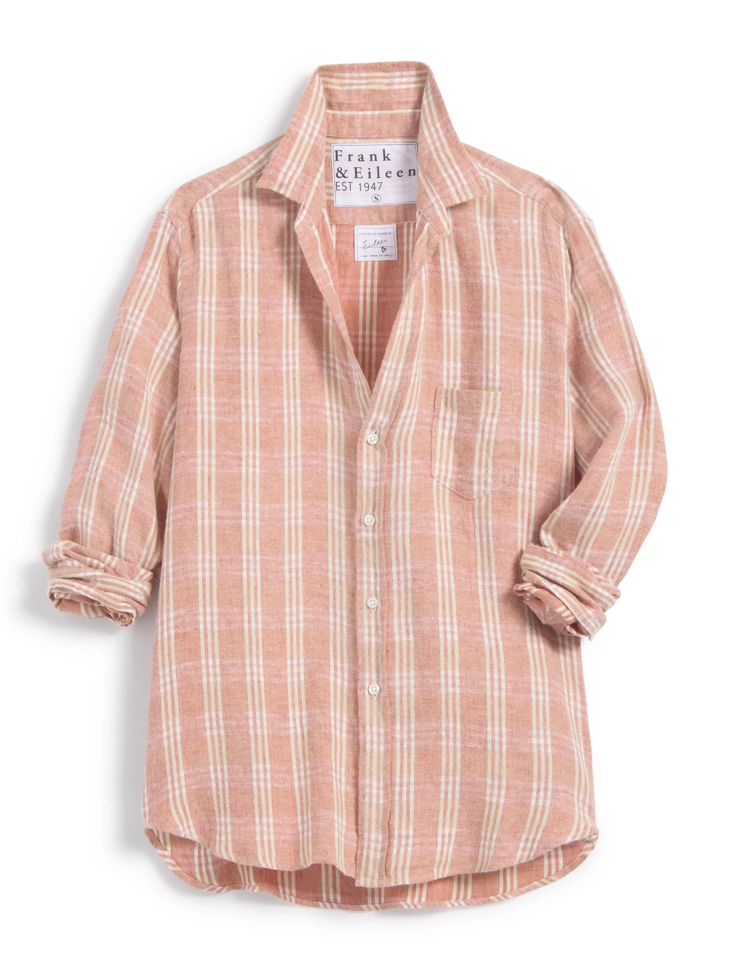 FRANK AND EILEEN - EILEEN RELAXED BUTTON UP SHIRT IN ORANGE AND CREAM PLAID FLANNEL LINEN