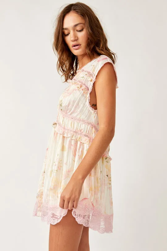 Free People Spring Fling Lace Trim Minidress - Tea Combo