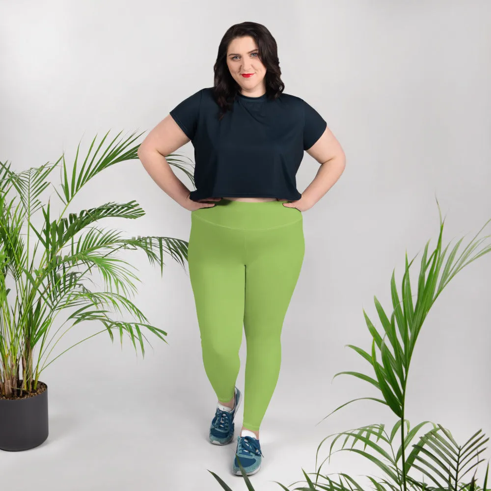 Green Women's Plus Size Leggings, Good Quality Long Yoga Pants- Made in USA/EU