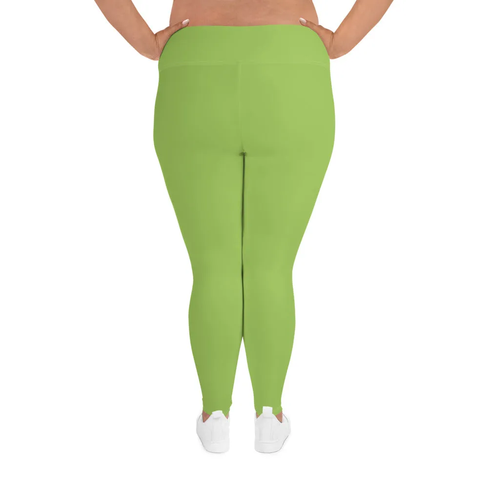 Green Women's Plus Size Leggings, Good Quality Long Yoga Pants- Made in USA/EU