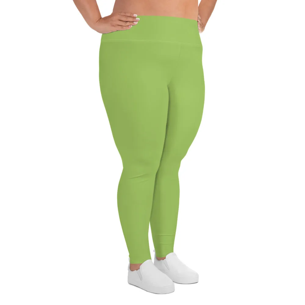 Green Women's Plus Size Leggings, Good Quality Long Yoga Pants- Made in USA/EU