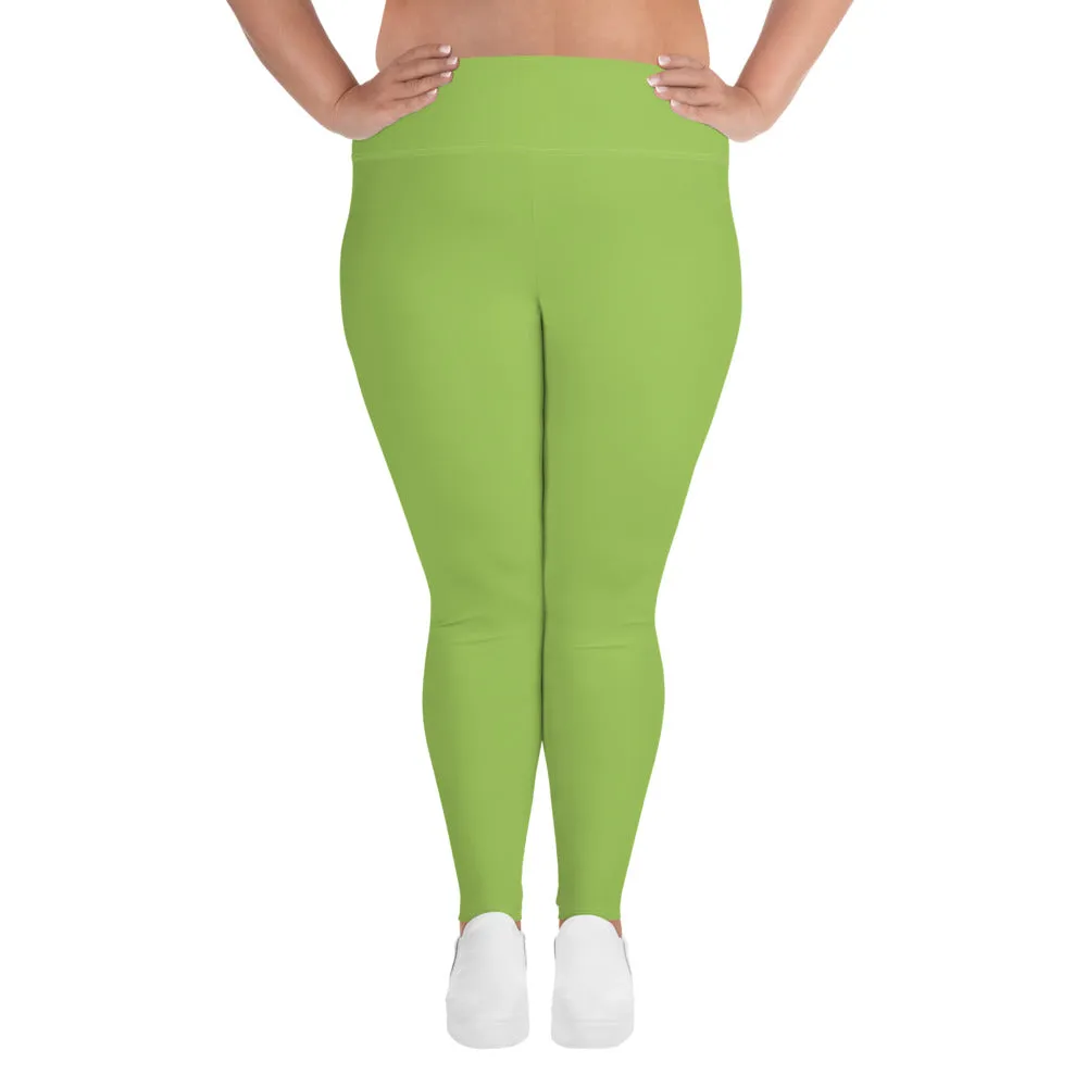 Green Women's Plus Size Leggings, Good Quality Long Yoga Pants- Made in USA/EU