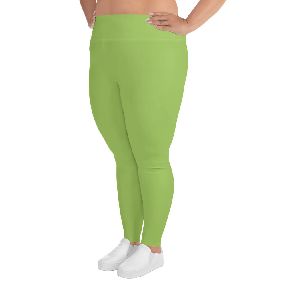 Green Women's Plus Size Leggings, Good Quality Long Yoga Pants- Made in USA/EU