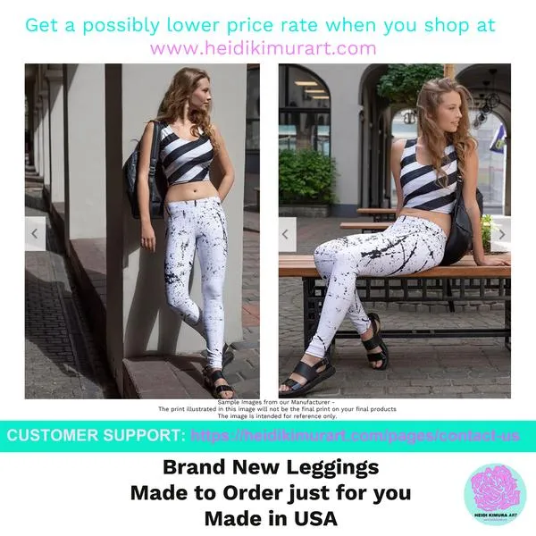Grey Floral Abstract Yoga Leggings, Flower Print Long Designer Women's Tights-Made in USA/EU