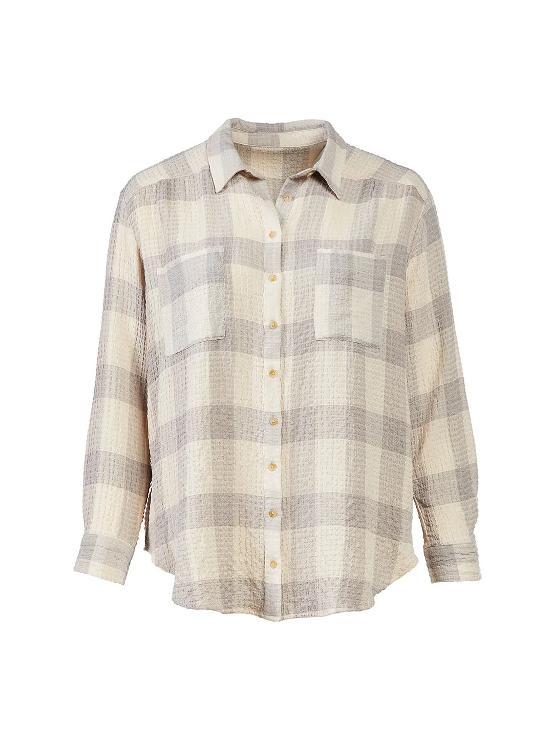 Grey Plaid Button Front Top