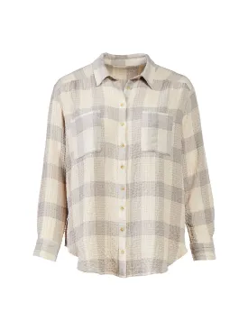 Grey Plaid Button Front Top